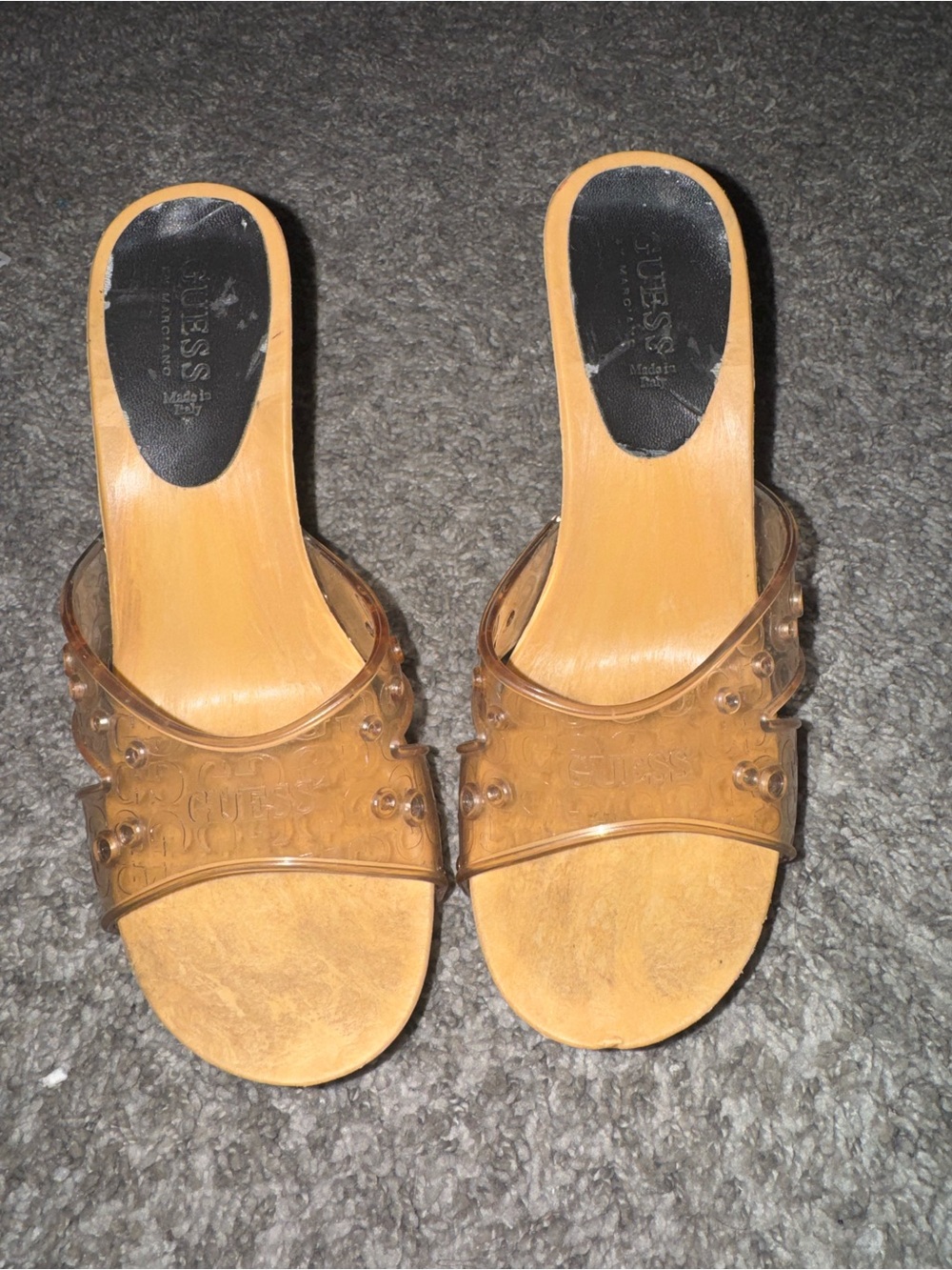 Y2K GUESS Amber Clear Studded Slide Mules